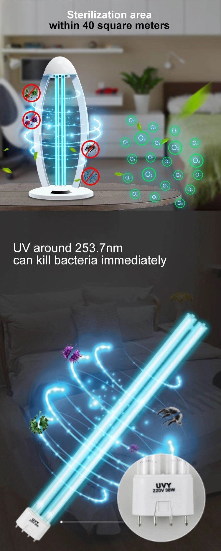 Ultraviolet Lamp UVC UV Lighting Disinfection Germicidal Germicidal Tube Light