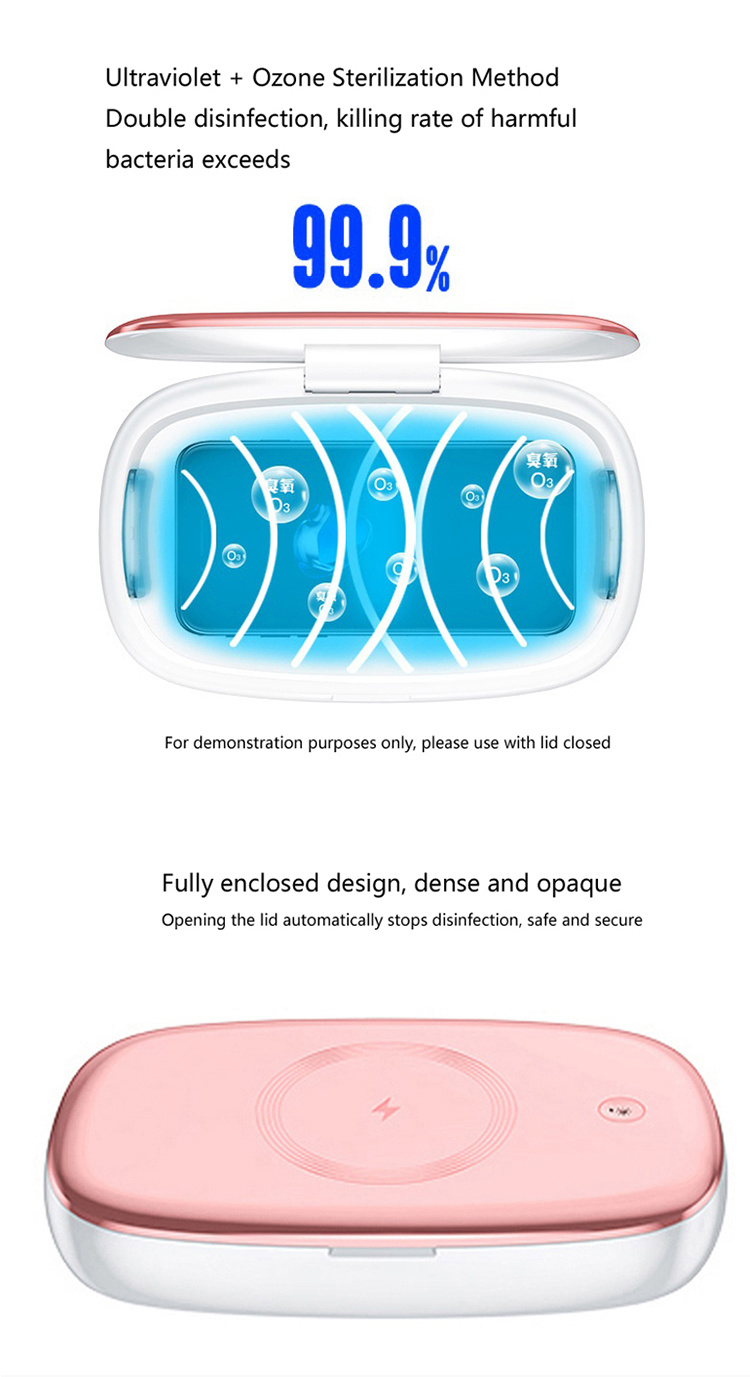 Cell Phone Disinfect Case Portable Mobile UV Box with Wireless Charger Small Item Sterilizer Disinfection Box